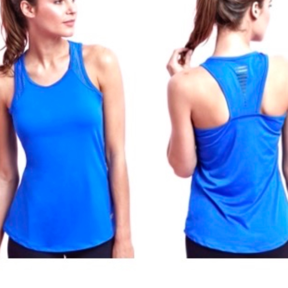 Marika Solid & Mesh Blue Sleeveless Racerback Tank Top